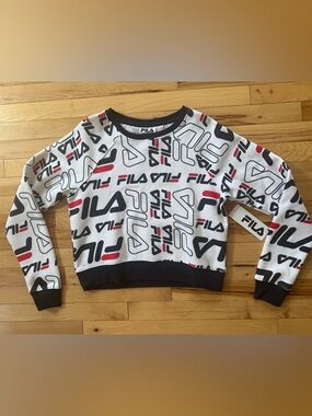 Fila  Logo Print Sweatshirt in White with ladies size M